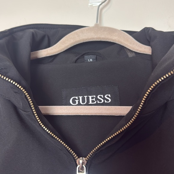 GUESS Black Softshell Zip Up Belted Hooded RainCoat Jacket for Women Size L - Picture 6 of 12